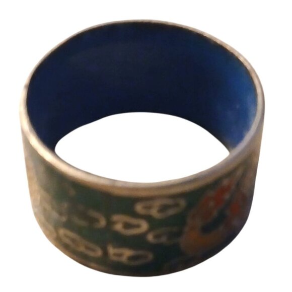 Vintage Cloisonné Enamel Dragon Ring 7.5 Multi Japan Art Jewelry Red Green Meiji - Picture 5 of 7